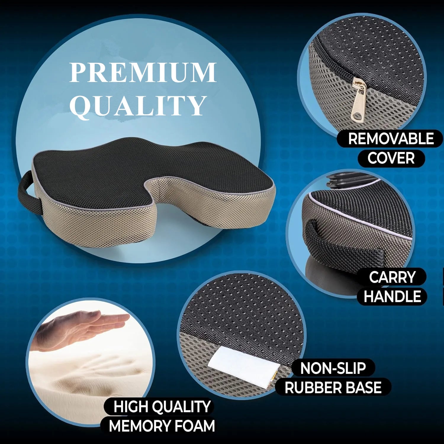 ErgoRelief Seat Cushion | Pressure-Relief & Back Pain Support for Office & Car