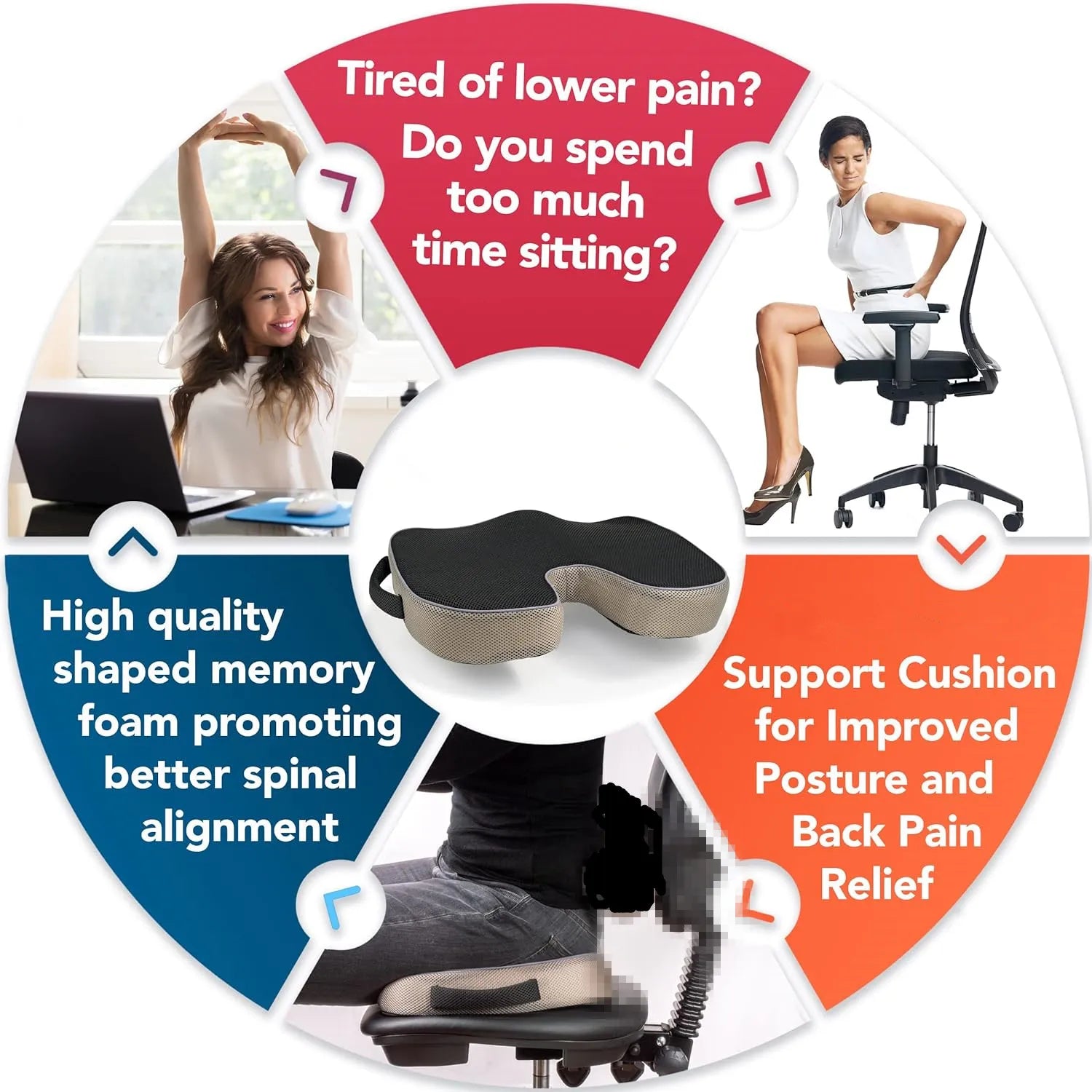 ErgoRelief Seat Cushion | Pressure-Relief & Back Pain Support for Office & Car